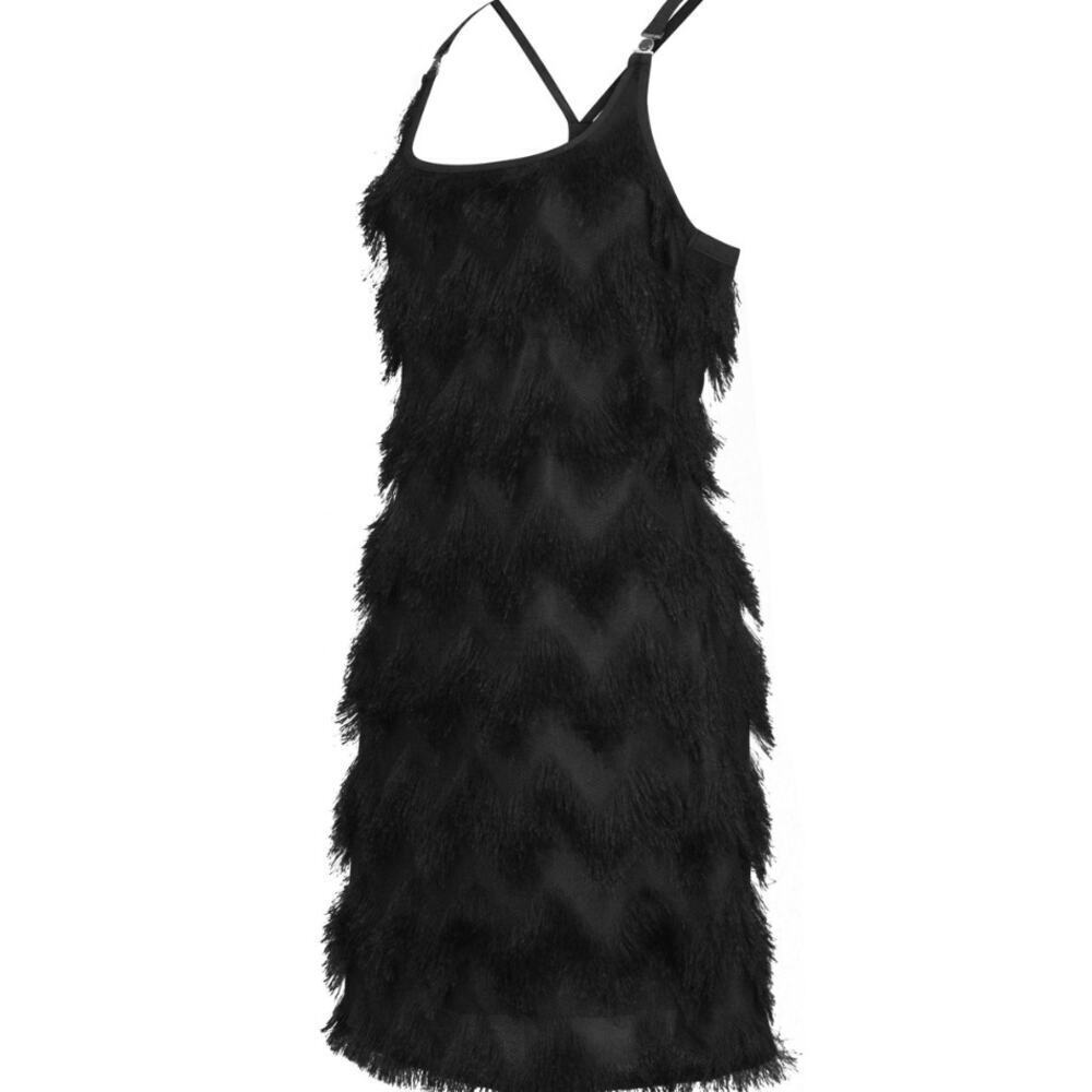 New! Chick Star Cheveron Midi Fringe Modern Flapper Dress Sz XL Black